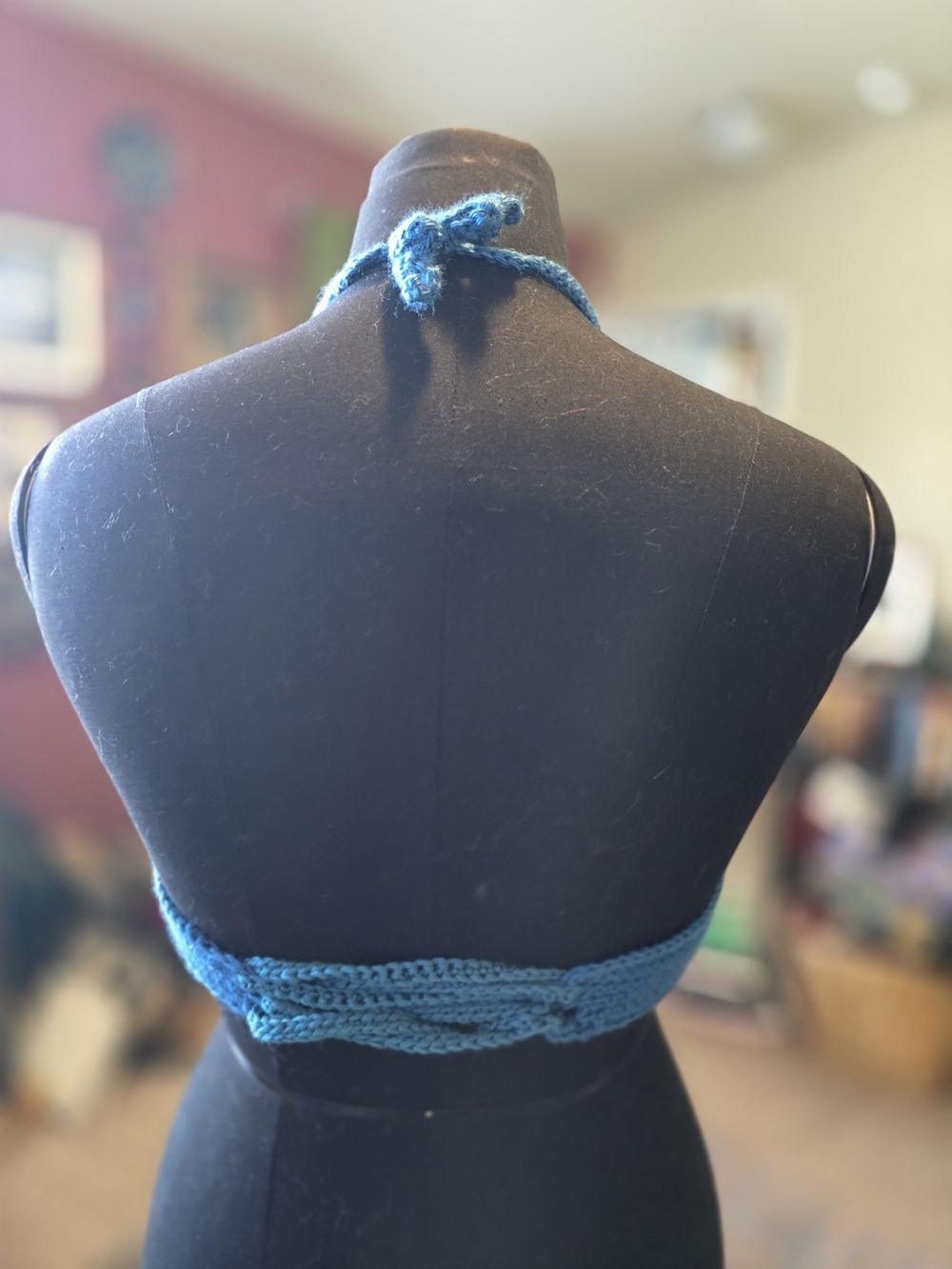 Handmade Crocheted Halter Top in Teal Blue - Picture 2 of 3